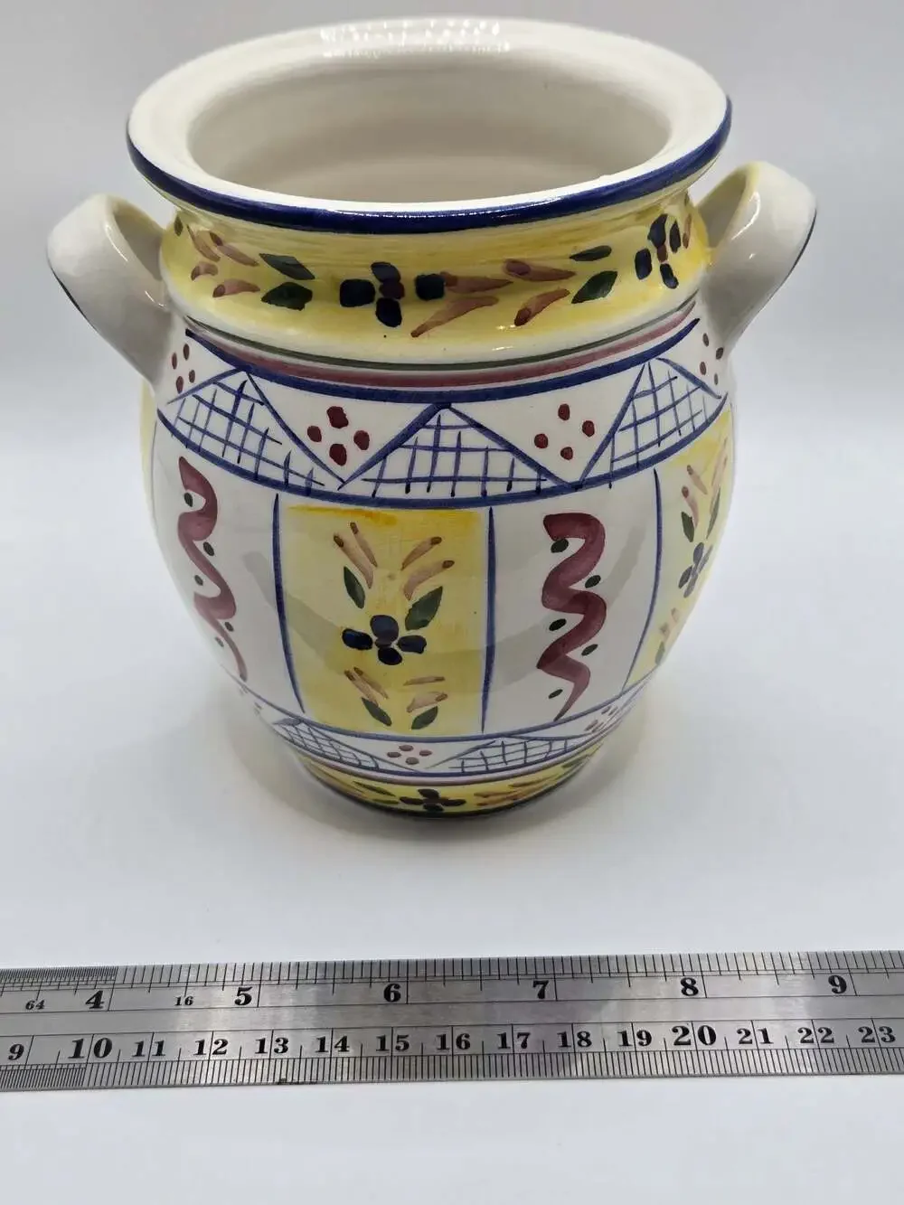 Hand Painted Ceramic Decorative Crock with Handles